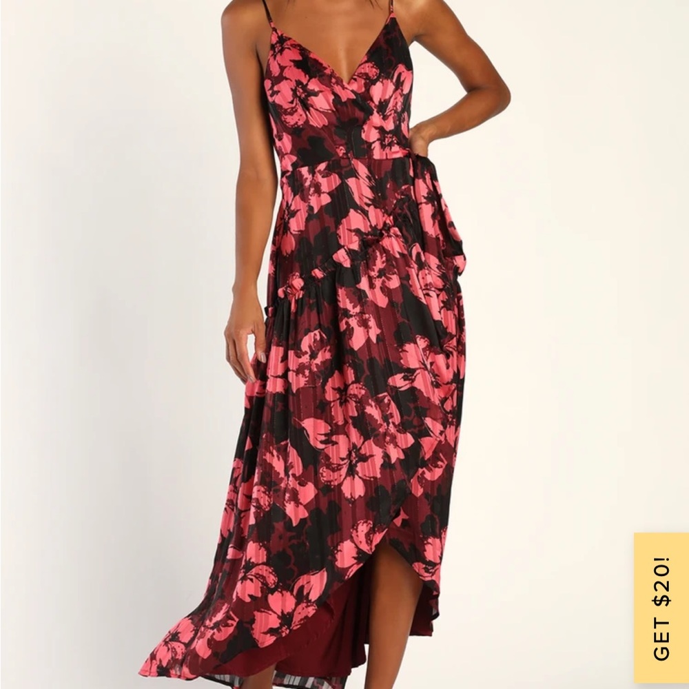Floral lurex wrap dress